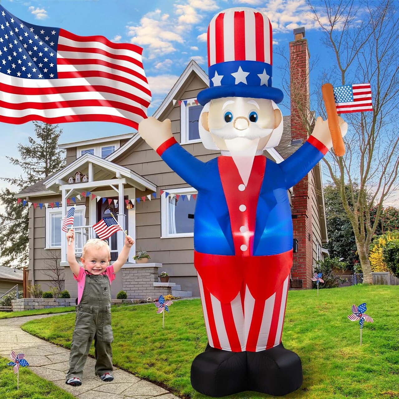 4th of July Inflatable Uncle Sam Decorations, 6FT Fourth of July Decorations (Blue)